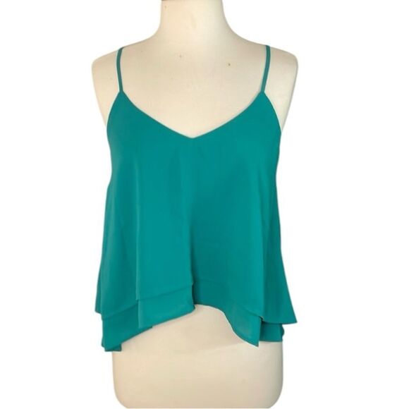BP teal green spaghetti strap cropped tank top | layered ruffle hem | size XS - Picture 1 of 7